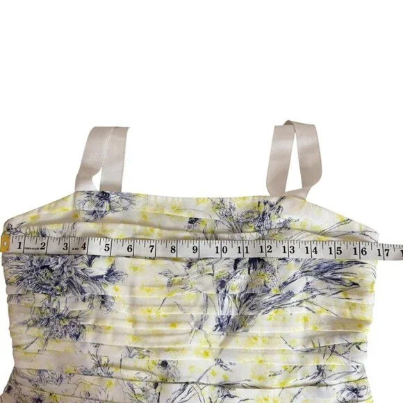 Cinq à Sept Floral Silk Bustier Top Size M – Ruched Yellow & Blue Camisole - Picture 7 of 8